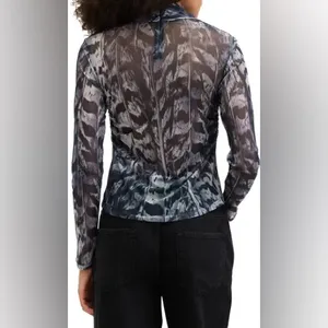 AllSaints Tia Long Sleeve Mesh Top in Inez Blue - US 4 thumbnail 4