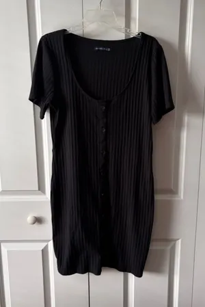 Abercrombie & Fitch Black Ribbed Scoop Neck Bodycon Button Front Dress Size XL thumbnail 1