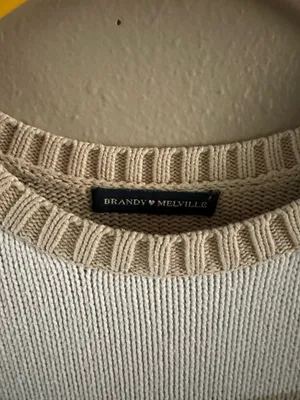 Brandy Melville Brianna Striped Cotton Knit Sweater - Tan & White 160/84A thumbnail 2
