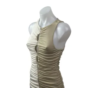 Abercrombie & Fitch Beige Khaki Colorblock Cutout Ruched Mini Bodycon Dress ST thumbnail 2