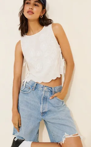 Free People Faded Gardens Tank Floral Embroidered Cotton Top Size S thumbnail 1