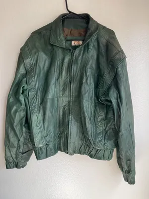 vintage dark green leather bomber jacket Full Zip Women’s Sz XL Made in Mexico thumbnail 5
