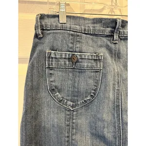 Old Navy Womens Blue Denim Mini Skirt Size 8 Medium Wash Front Slit Raw‎ Hem Y2K thumbnail 8
