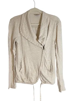 Lucky Brand Moto Jacket Beige S Womens Asymmetrical Zip Sweatshirt Casual thumbnail 1