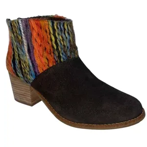 Toms ankle boots booties yarn embellished boho 7.5 brown‎ leather suede Leila thumbnail 1