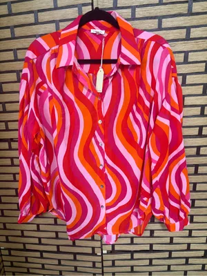 Jodifl pink and orange button down top size medium thumbnail 1