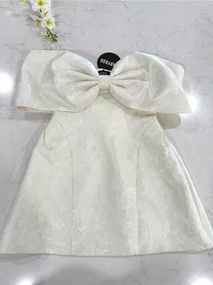 Babyboo Raquel mini dress White Off-Shoulder Bow Jacquard Mini Dress thumbnail 5