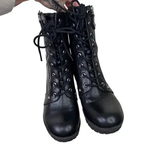 GUESS Los Angeles Black Lace-Up Hiker Booties Zip Chunky Block Heel Combat Boots thumbnail 6