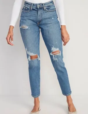 Old Navy Curvy High-Waisted O.G. Straight Ripped Jeans thumbnail 1