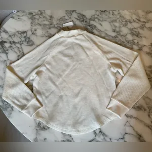 NWT Madewell Mockneck Waffle Sweatshirt Tee XS Ivory Sold Out! Light Stain thumbnail 6