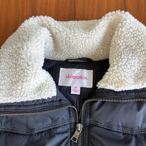 Y2K Xhilaration Puffer Vest M Black Sherpa Collar Fall Winter Gorpcore Utility thumbnail 4