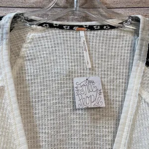 Free People Auxton Thermal Wrap Top Ivory Black Floral Waffle Knit Shacket S thumbnail 6