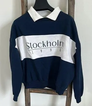 Stockholm 1998 Navy and White Men's Sweater Small thumbnail 1