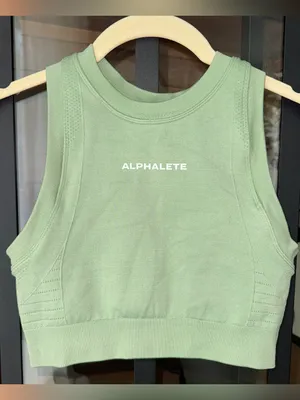 Alphalete cropped top tank sage high neck sports bra logo thumbnail 1