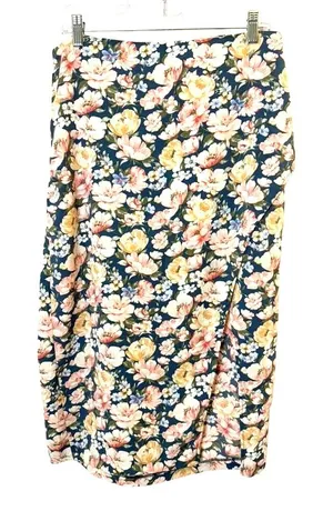 NWT Abercrombie & Fitch Navy Floral Midi Skirt Women's Size Large thumbnail 1