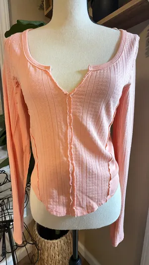 We The Free Peach Ribbed Long-Sleeve Button Cardigan thumbnail 1