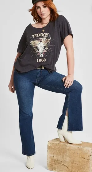 Frye Mid-Rise Split Hem Flare Denim Blue Jean size 22W thumbnail 1