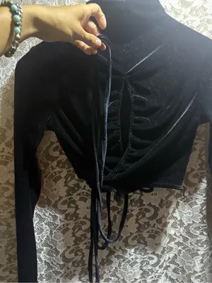 Velvet long sleeve wrap crop top small can be worn front or back thumbnail 4