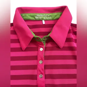 Ladies Nike Golf Short Sleeve Polo Pink Stripe Green Trim Size Medium thumbnail 1