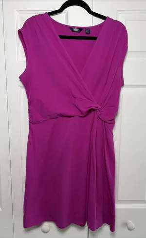 Lands End Twist Front Faux Wrap Dress Womens‎ Size L 14-16 Pink Cotton Modal thumbnail 1