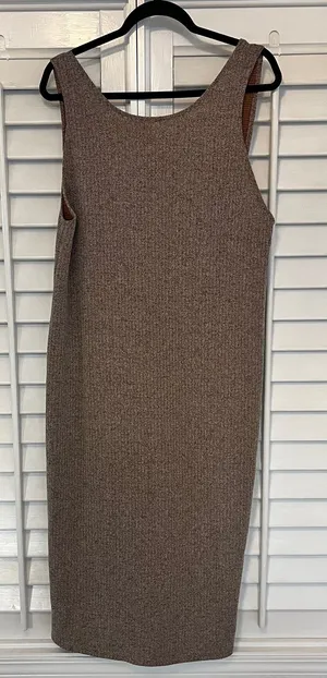 Zara Burnt Orange/Brown Ribbed Midi Dress With Back Detail Size Large‎ thumbnail 1