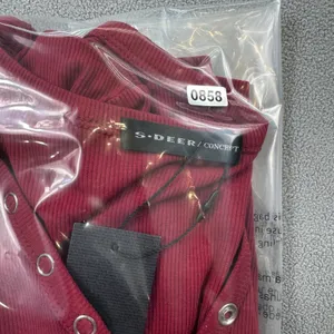 NWT S.DEER Ribbed Top Womens L Red Long Sleeve Henley Top Snap Button V Neck thumbnail 9