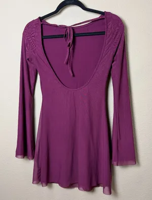 PRINCESS POLLY Low Back Mesh Trumpet Sleeve Mini Dress Size 4 / small thumbnail 1