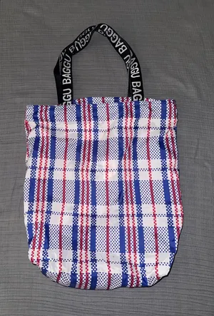 BAGGU Red, Blue & White Plaid Shoulder Tote thumbnail 1