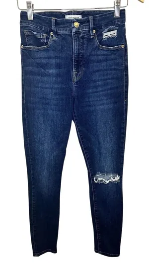 Good American Good Legs Crop Jeans Women 4/27 Blue Distressed High Rise Denim thumbnail 1