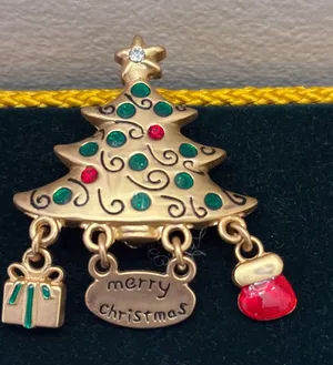 Christmas Tree Brooch Pin Enamel Gift Mitten Merry Christmas‎ Charms Gold Tone thumbnail 1