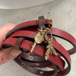 Patrizia Pepe Italian Leather Belt Gold Fly Charm Red Burgundy OSFM thumbnail 2