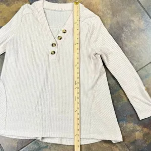 In Loom Ribbed Waffle Knit Long Sleeve Boxy Henley Top Large thumbnail 3