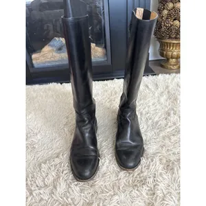 FRYE Women's Black Leather Tall Riding Boots Buckle Detail Side Zip 9.5‎ thumbnail 4