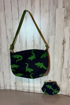 Boston Hand Print Alligator-Crocodile‎ shoulder bag with coin purse thumbnail 1
