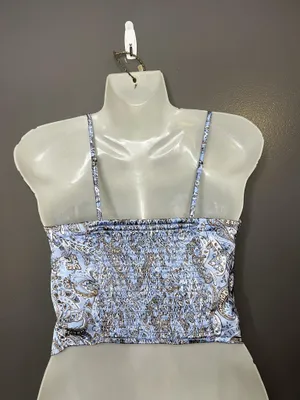 Hollister Tank Top Womens Small Blue Paisley Satin Square Neck Cami Cropped thumbnail 4