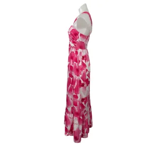 Grace Karin Pink Floral Cross Strap Sleeveless Summer Pleated ALine Maxi Dress S thumbnail 2