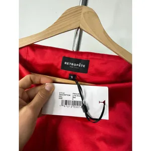 Retrofête Livie Dress Red Satin Boat Neck Mini Cocktail Dress Size S thumbnail 3