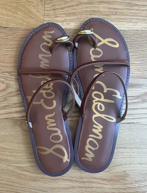 Sam Edelman Women's Harlyn Slide Flat Brown Leather Thong Sandals Size 8 thumbnail 1