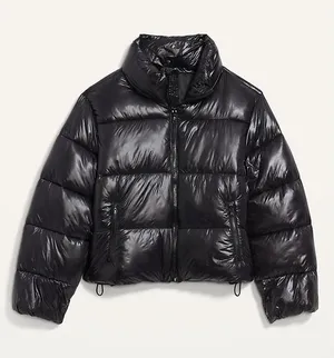 Old Navy Womens XL Shiny Black Puffer Jacket Quilted Zip Up Stand Collar Coat thumbnail 1