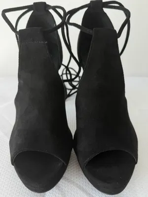 Black Suede Lace-Up Peep Toe Stilettos thumbnail 5