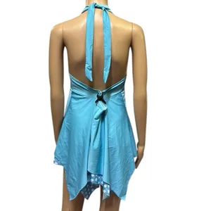 Hula Honey Blue Polka Dot Halter Tie Layered Tankini Top Womens Plus Size 3X thumbnail 6