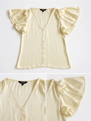 Express Cream Flutter Sleeve V-Neck Blouse | Size XS thumbnail 2