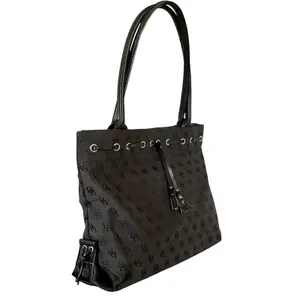 Vintage Dooney & Bourke Black Signature Jacquard Tassel Tote Bag - Made in USA thumbnail 10