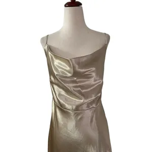 Birdy Grey Champagne Satin Slit Bridesmaid Formal Dress Women Size Medium | 65-2 thumbnail 3