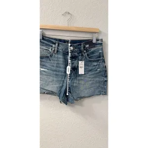 EXPRESS Shorts Womens 6 Distressed Cutoffs Button Fly Medium‎ Wash Denim NWT thumbnail 5