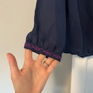 American Eagle Outfitters Navy Ruffled Embellished Blouse thumbnail 4