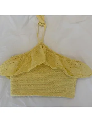 Yellow boutique Halter Crochet Crop Top | Size S thumbnail 6