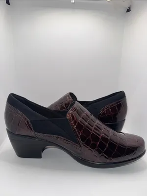 Clarks Emily Amelia Loafers Women's US 8.5 W Brown Croc Patent Shoes thumbnail 3