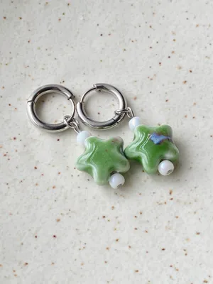 Handmade green ceramic star boho fairy cottage y2k hoop earrings⭐️💚 thumbnail 3