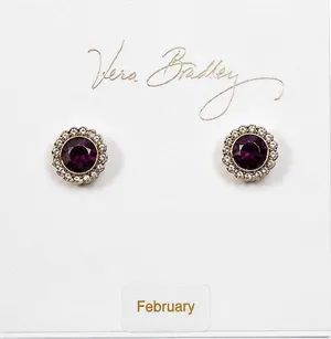 Vera Bradley February Birthstone Stud Earrings Purple Crystal Halo Post silver thumbnail 1